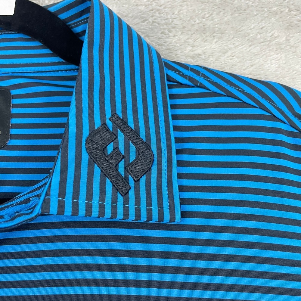 FJ Footjoy Polo Golf Shirt Mens M Blue Black Striped Performance Athletic Preppy - Picture 4 of 13